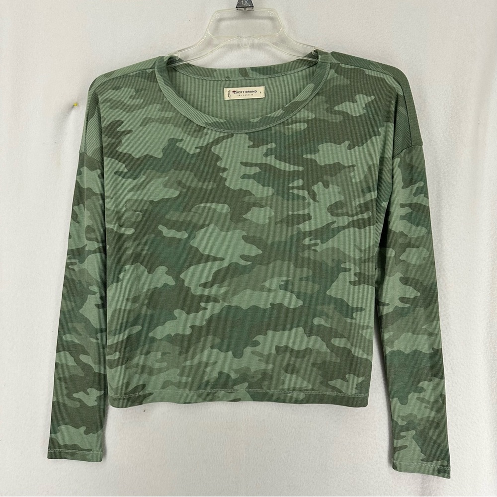 Lucky Brand Long‎ Sleeve Camouflage Cropped T Shirt Women’s Small Green